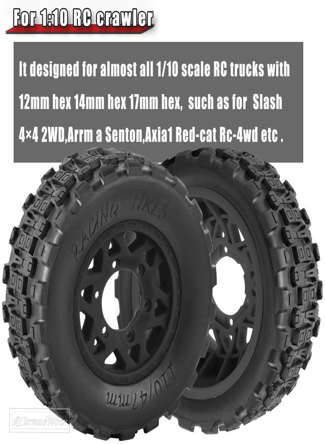 RcarmubWow RC Truck Tires RC Wheels and Tires,12mm/14mm/17mm Hex RC Tires for 1/10 Slash 4×4 2WD,Arrm a Senton,Axia1 Red cat Rc 4wd,Off-Road Tire w/RC Wheels Hex,Black - Image 2